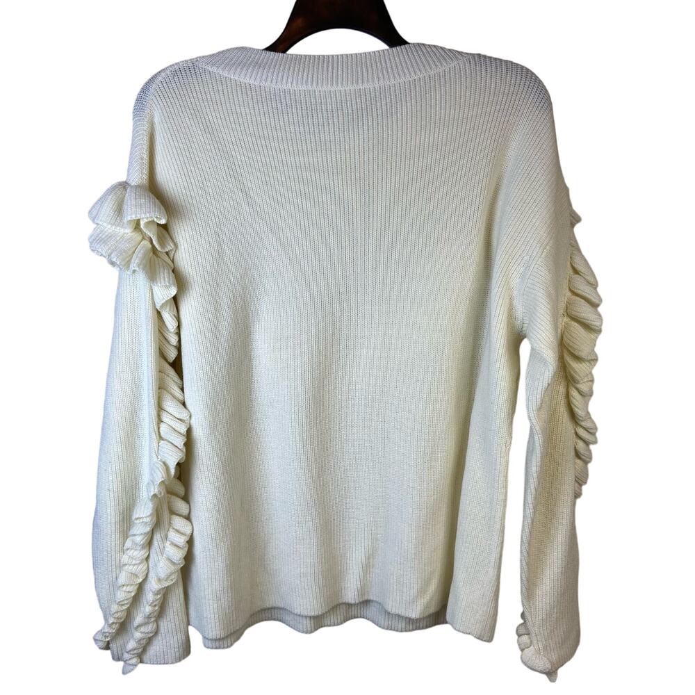 Frame Merino Wool Blend Sweater Women's Medium Cream Ruffle Ribbed Knit Dolman - Picture 5 of 10